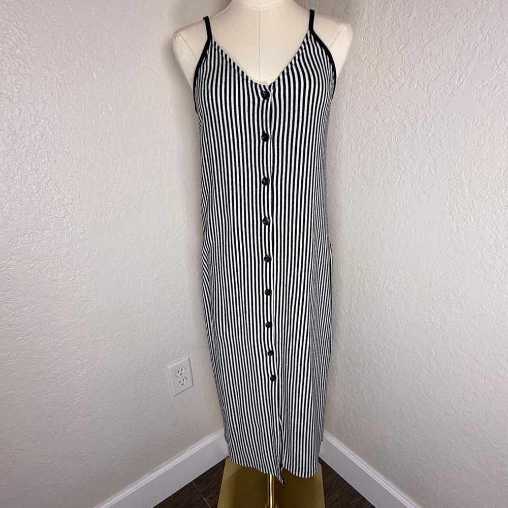 Striped Midi Dress Z Supply Button Front Coastal Minimalist Casual Size Small